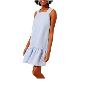 LOFT Linen Blend Light Blue Square Neck Sleeveless Peplum Dress